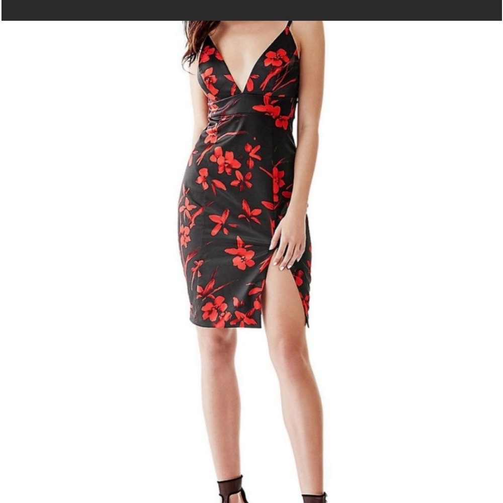 Guess Satin Cocktail dress with deep V neck line.  Small